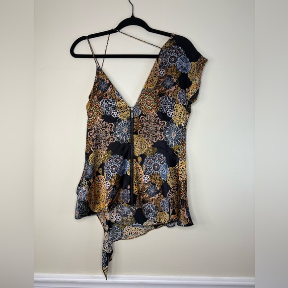 Atelier Nicole hiller 90’s -Y2K, black silk asymmetrical with medallion print - Picture 4 of 11